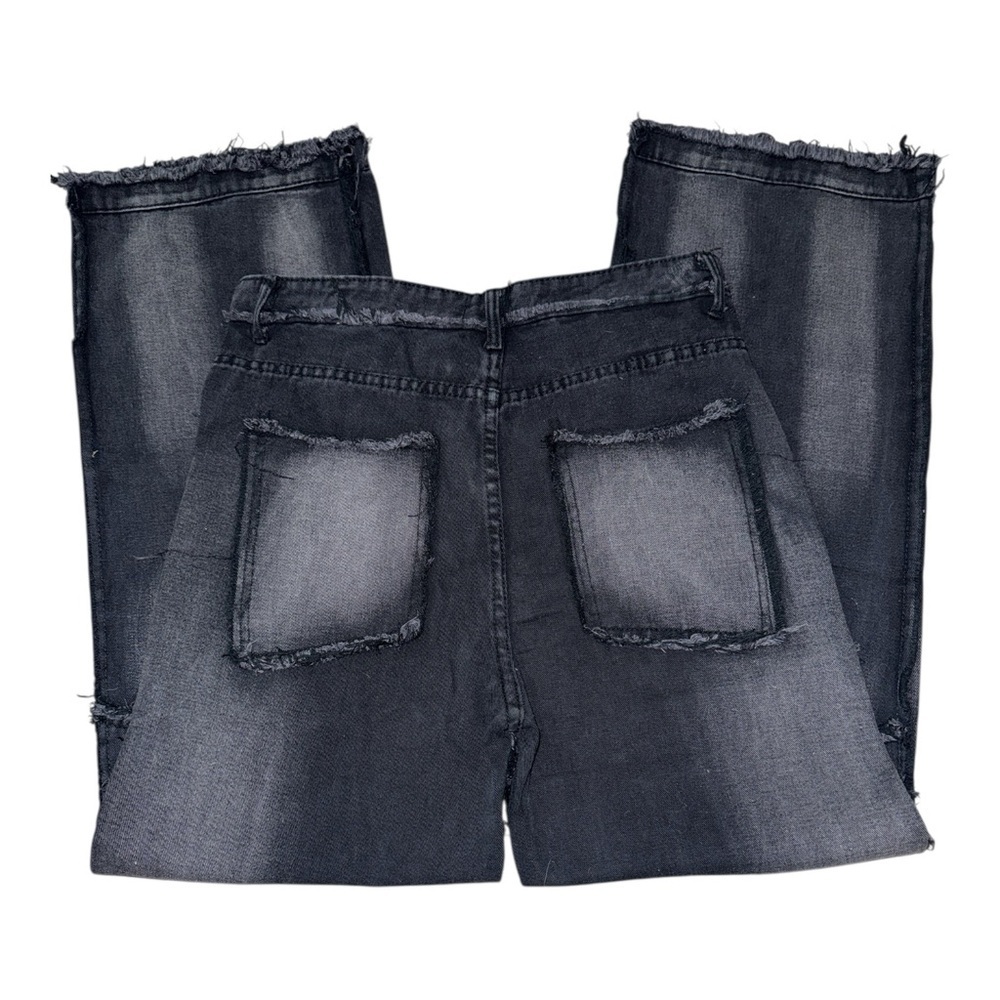 Yuefas Studios Black w 33” Deconstructed Jeans Wide Leg Indie Sleaze Y2K Grunge - Picture 6 of 9